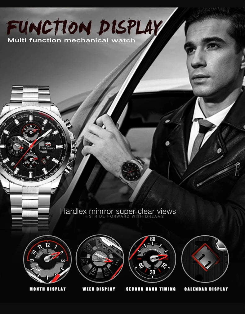 2024 Sport Waterproof Big Dial Mechanical Watches Luxury Stainless Steel Watch For Men Multifunctional Automatic Date Wristwatch