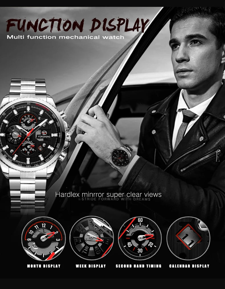 2024 Sport Waterproof Big Dial Mechanical Watches Luxury Stainless Steel Watch For Men Multifunctional Automatic Date Wristwatch