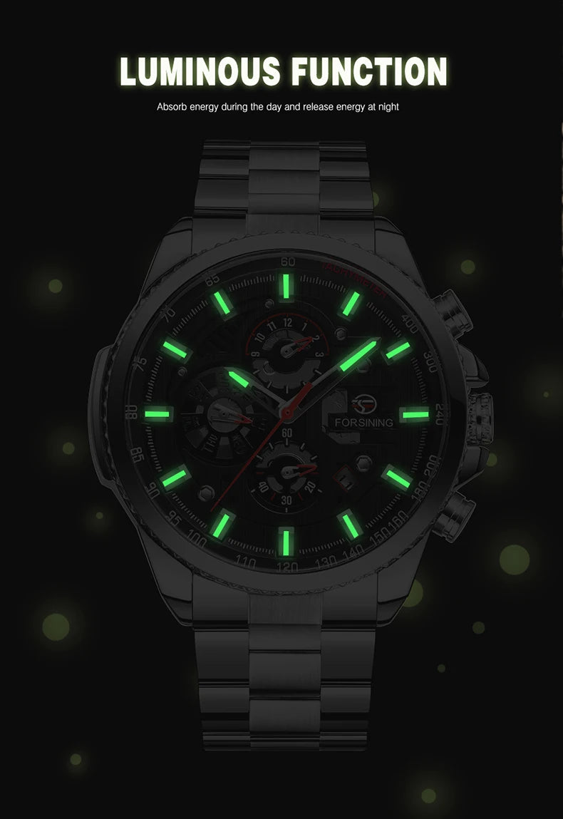 2024 Sport Waterproof Big Dial Mechanical Watches Luxury Stainless Steel Watch For Men Multifunctional Automatic Date Wristwatch