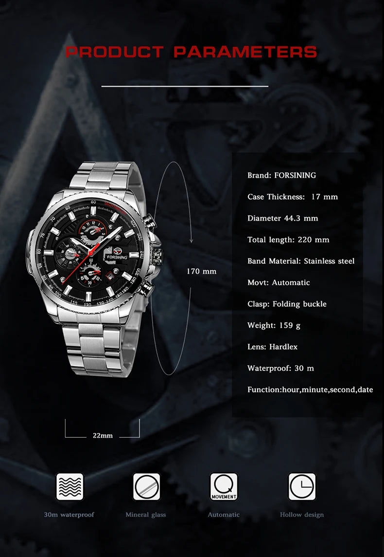 2024 Sport Waterproof Big Dial Mechanical Watches Luxury Stainless Steel Watch For Men Multifunctional Automatic Date Wristwatch