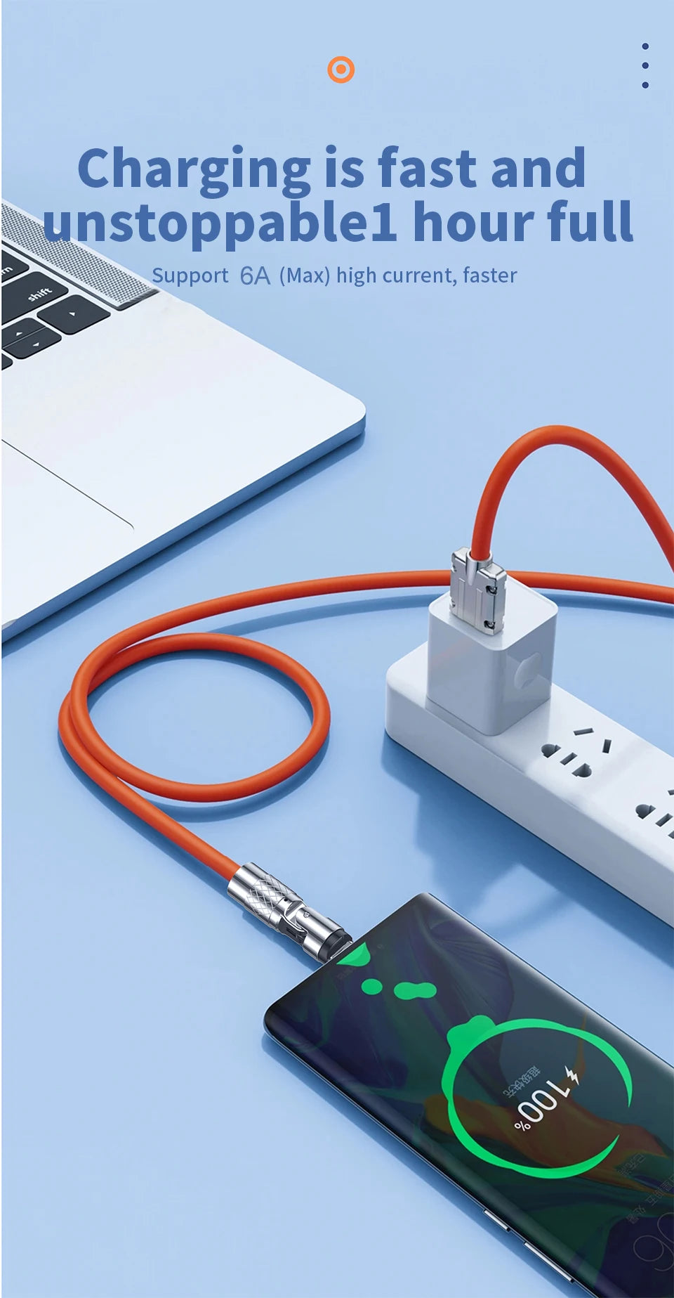 Silicone 120W USB to Type-C Cable Fast Charging Cable 540 Rotating Cable Data Cable 180 Degree Rotate Phone Charging Cable
