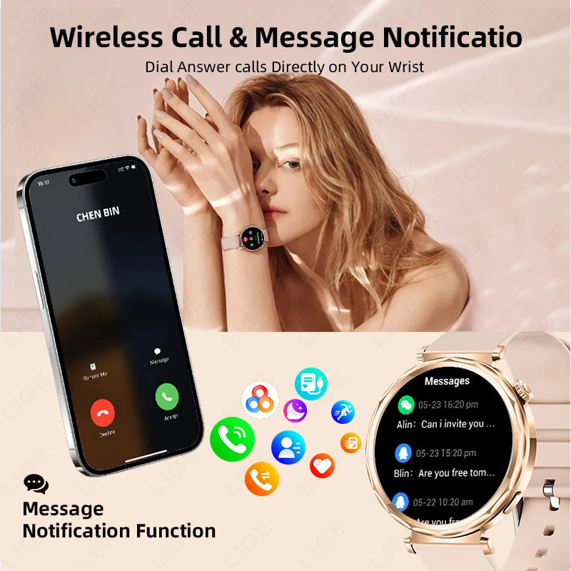 LIGE 2025 Smart Watch Ladies Full Touch Screen Sports Fitness Watch IP68 Waterproof Bluetooth For Android iOS Smartwatch Female