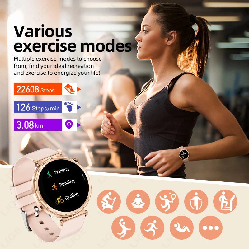 LIGE 2025 Smart Watch Ladies Full Touch Screen Sports Fitness Watch IP68 Waterproof Bluetooth For Android iOS Smartwatch Female