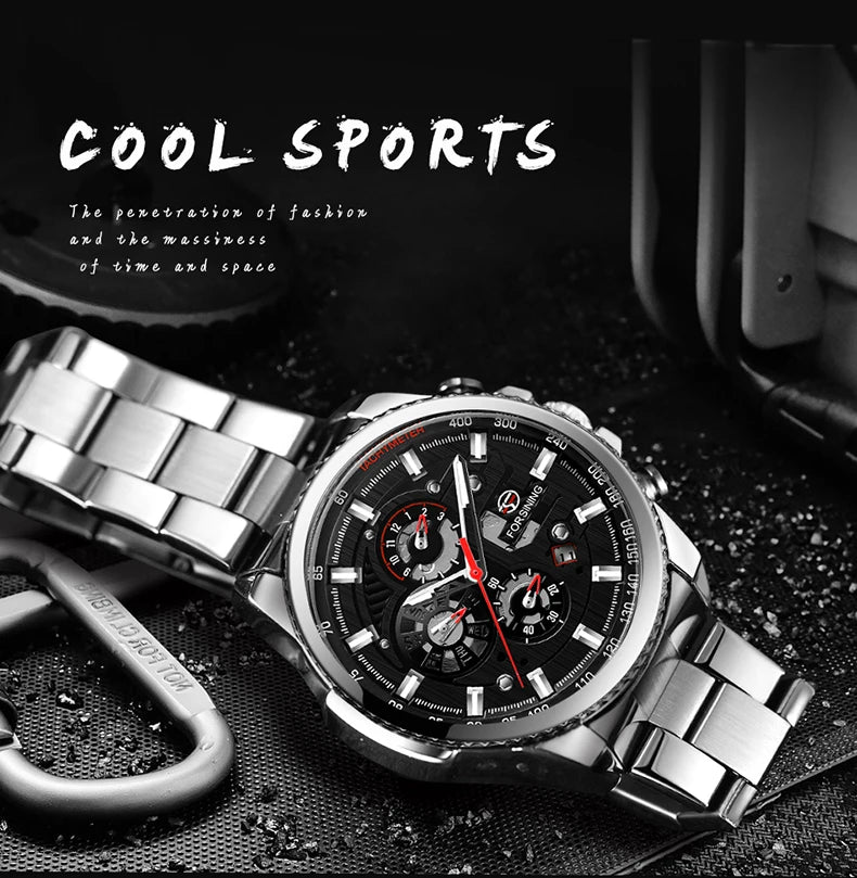 2024 Sport Waterproof Big Dial Mechanical Watches Luxury Stainless Steel Watch For Men Multifunctional Automatic Date Wristwatch