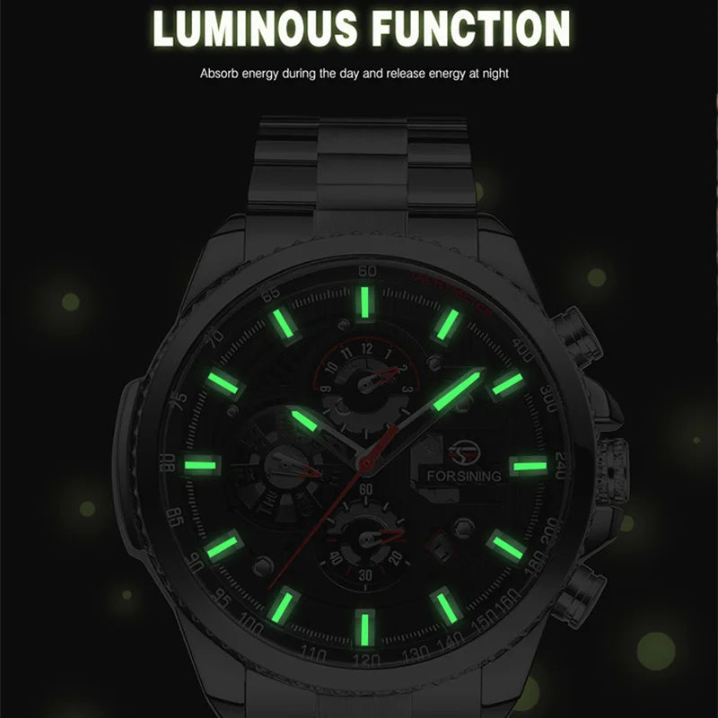 2024 Sport Waterproof Big Dial Mechanical Watches Luxury Stainless Steel Watch For Men Multifunctional Automatic Date Wristwatch