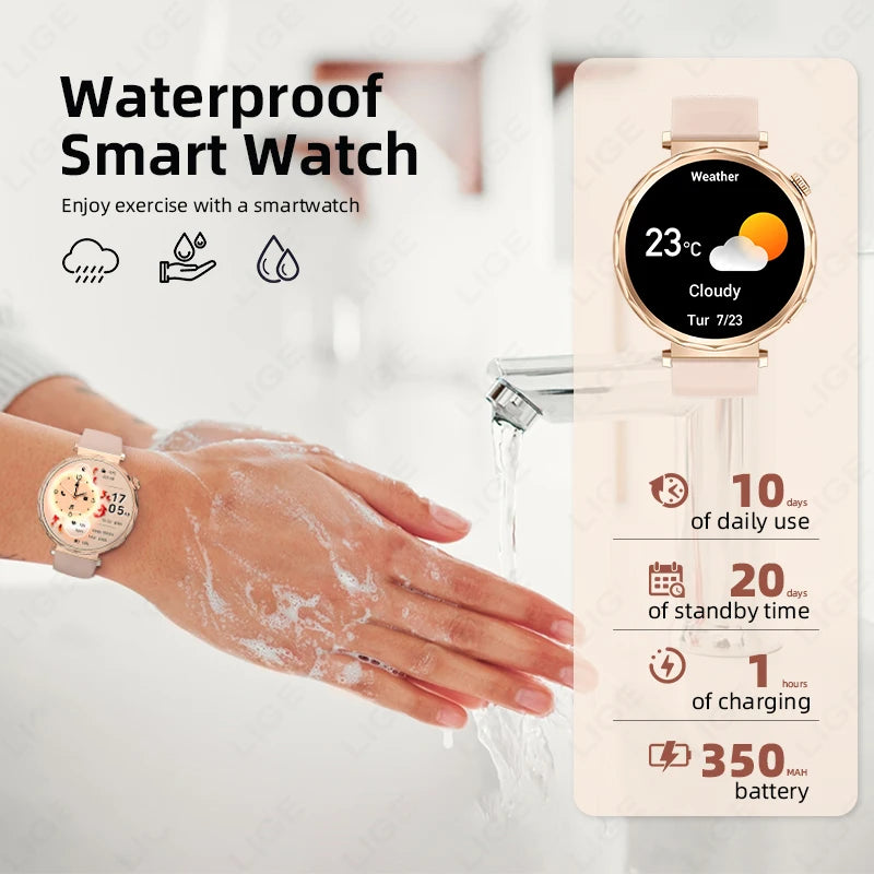 LIGE 2025 Smart Watch Ladies Full Touch Screen Sports Fitness Watch IP68 Waterproof Bluetooth For Android iOS Smartwatch Female