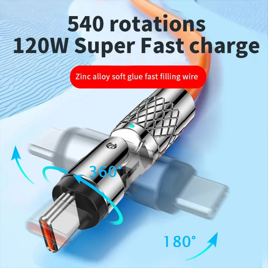 Silicone 120W USB to Type-C Cable Fast Charging Cable 540 Rotating Cable Data Cable 180 Degree Rotate Phone Charging Cable