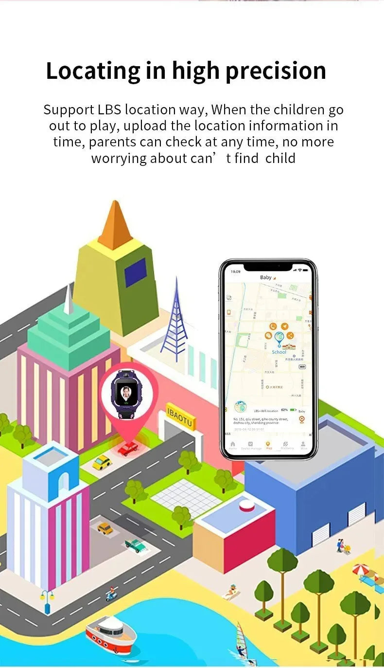 Smart Watch For Kid SOS Call Children Watches Sim Card Location Tracker Smartwatch Alarm Clock Calculator Game Camera Flashlight