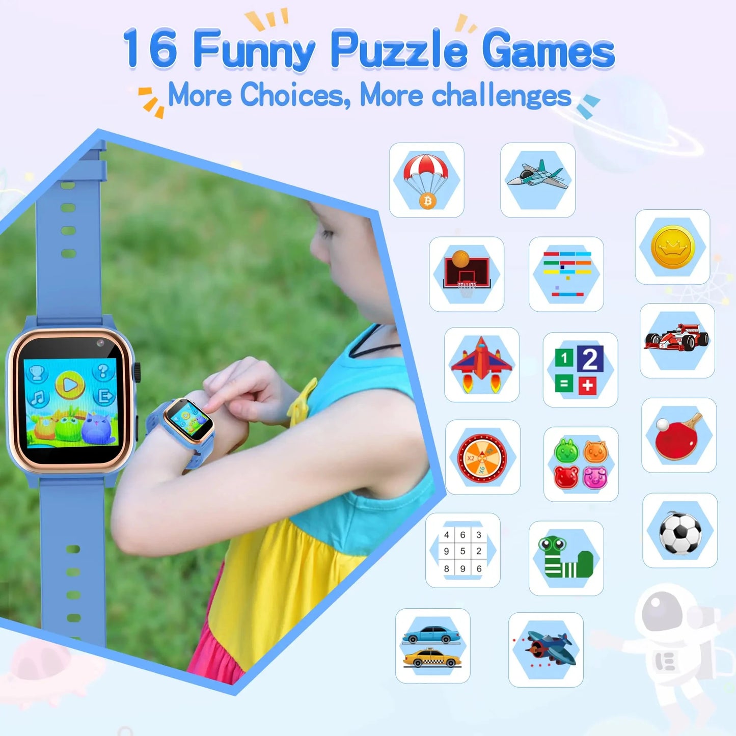 Smart Watch Kids HD Touch Screen Camera Music Player With 16 Puzzle Games Pedometer Calculator Flashlight 12/24hr Kids Watche