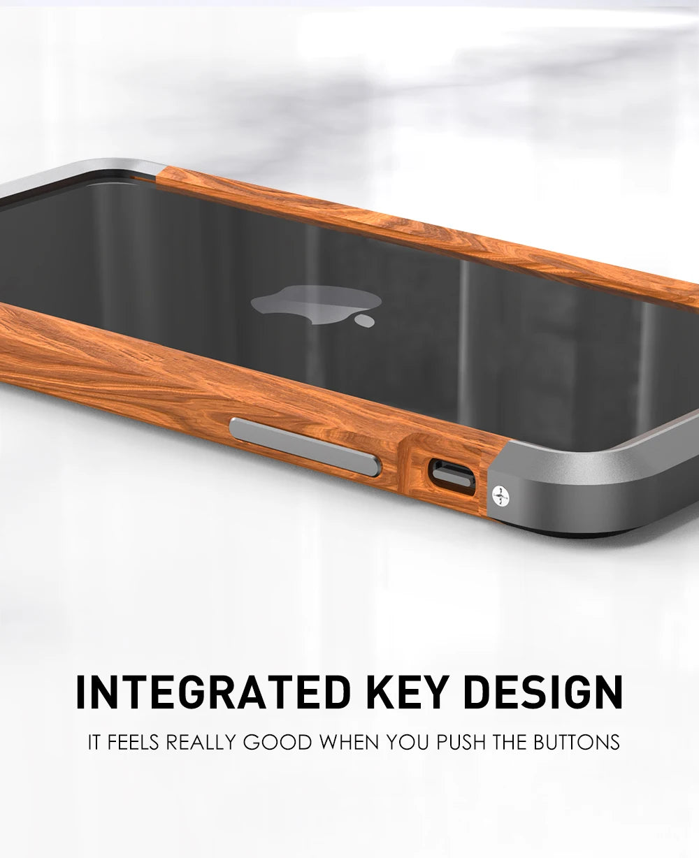 High Quality Natural Wood Phone Case for iPhone 14 13 12 11 Pro Max Mini XR XS Max X 7 8 SE Aluminum Metal+Wood Bumper Cover