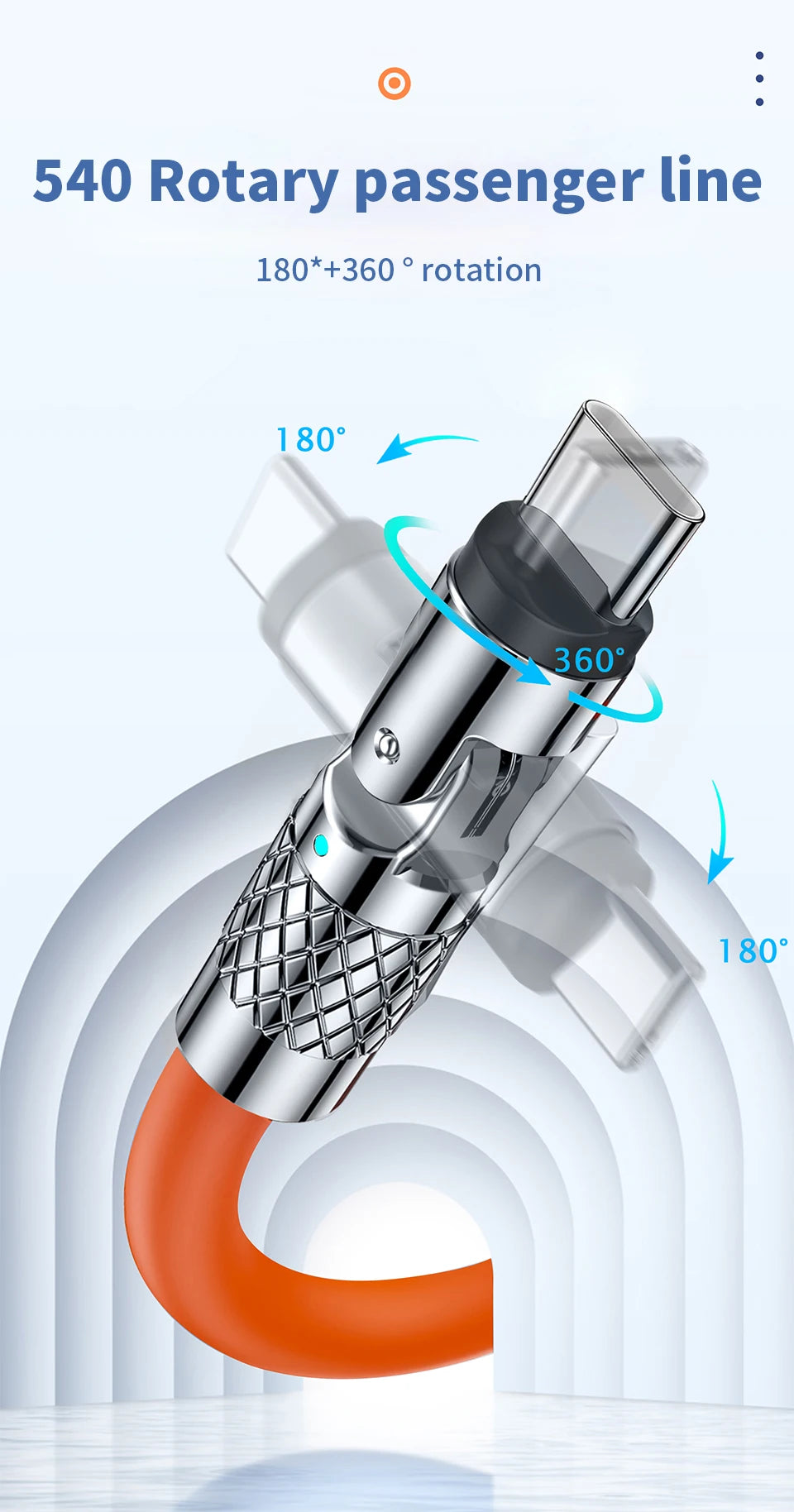 Silicone 120W USB to Type-C Cable Fast Charging Cable 540 Rotating Cable Data Cable 180 Degree Rotate Phone Charging Cable