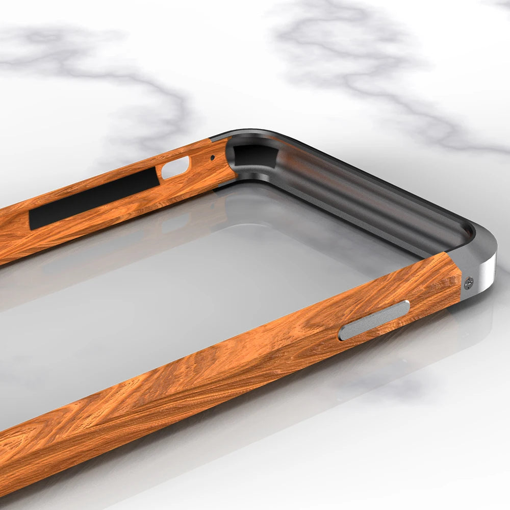 High Quality Natural Wood Phone Case for iPhone 14 13 12 11 Pro Max Mini XR XS Max X 7 8 SE Aluminum Metal+Wood Bumper Cover