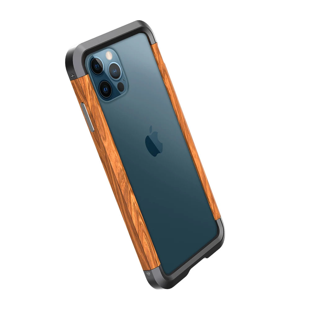 High Quality Natural Wood Phone Case for iPhone 14 13 12 11 Pro Max Mini XR XS Max X 7 8 SE Aluminum Metal+Wood Bumper Cover