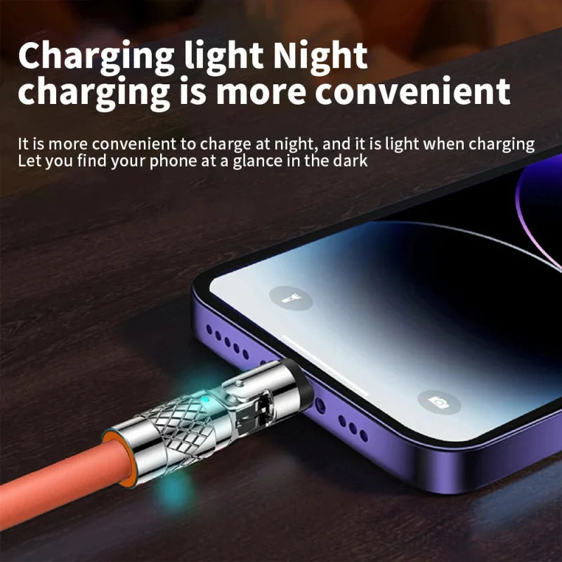 Silicone 120W USB to Type-C Cable Fast Charging Cable 540 Rotating Cable Data Cable 180 Degree Rotate Phone Charging Cable