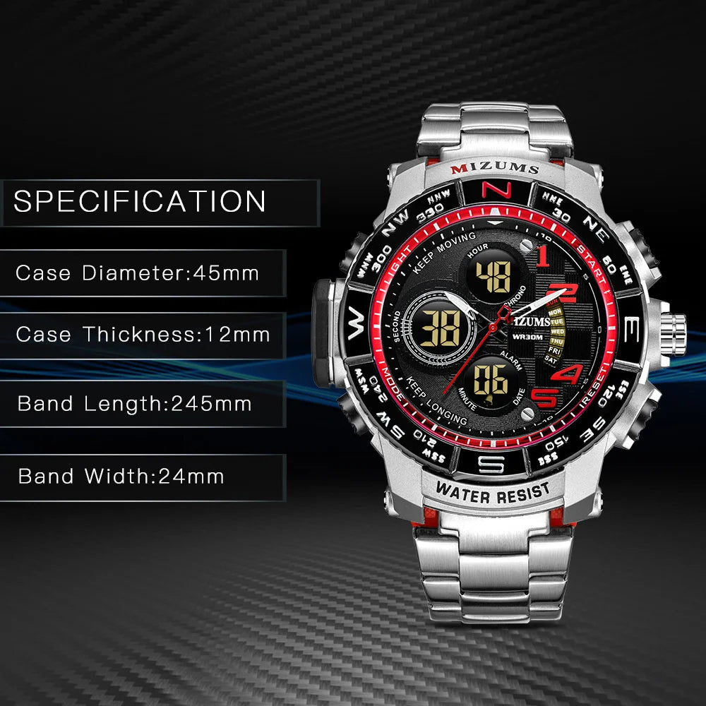 Men's Sport Watches Top Brand Luxury Steel Strap Digital Led Electronic Waterproof Wristwatch Military Clock Relogio Masculino