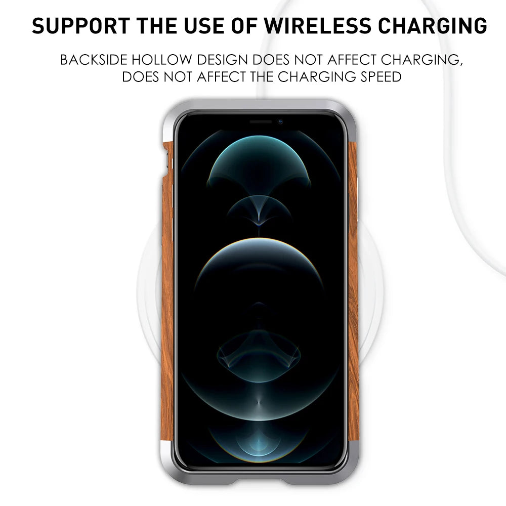 High Quality Natural Wood Phone Case for iPhone 14 13 12 11 Pro Max Mini XR XS Max X 7 8 SE Aluminum Metal+Wood Bumper Cover