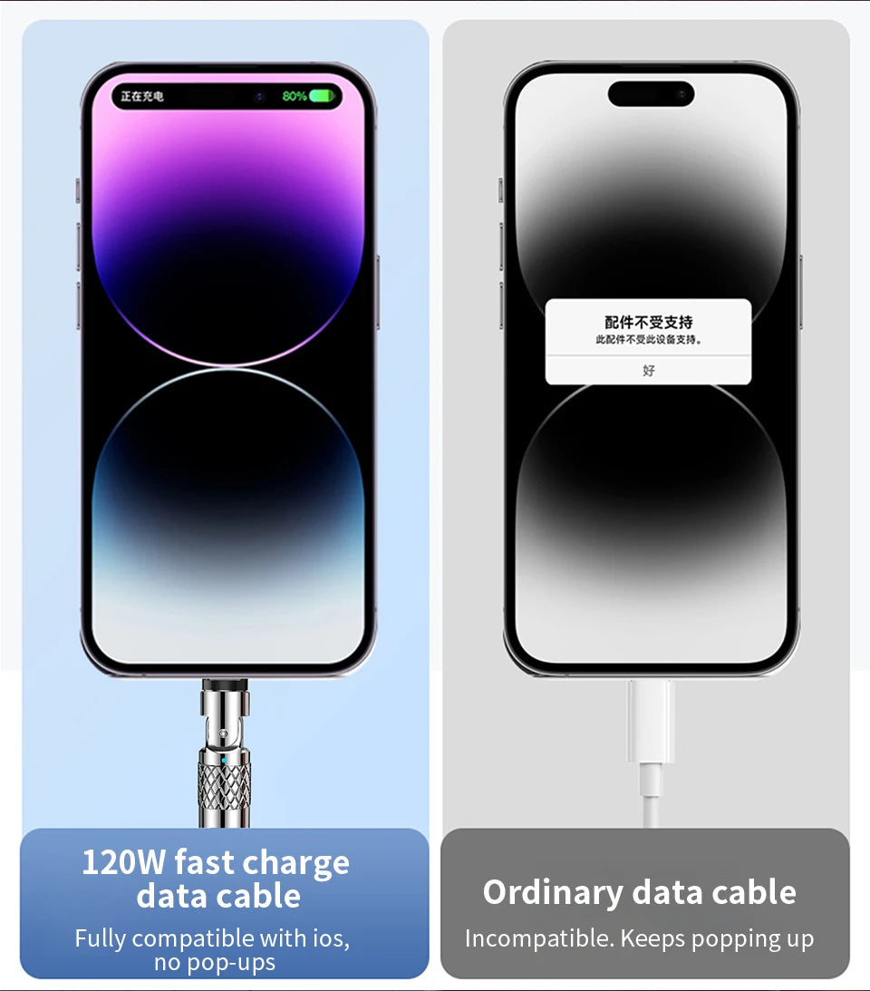 Silicone 120W USB to Type-C Cable Fast Charging Cable 540 Rotating Cable Data Cable 180 Degree Rotate Phone Charging Cable