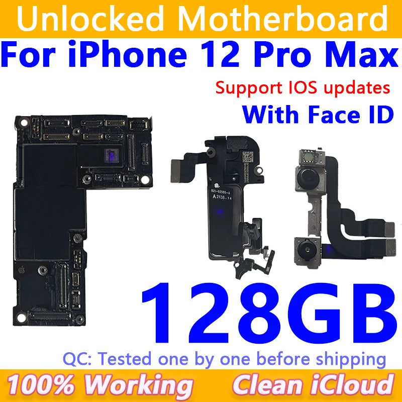 Free Shipping For iPhone 12/12Pro/12 Pro Max Motherboard Face ID Unlocked Logic Board Free iCloud Mainboard For iphone 12 mini