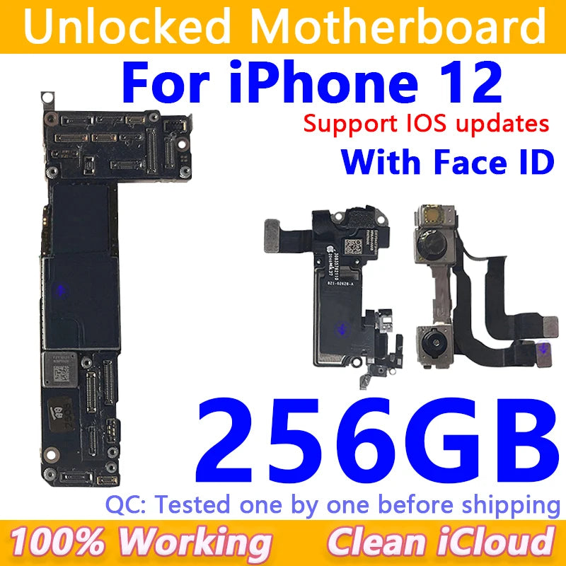 Free Shipping For iPhone 12/12Pro/12 Pro Max Motherboard Face ID Unlocked Logic Board Free iCloud Mainboard For iphone 12 mini