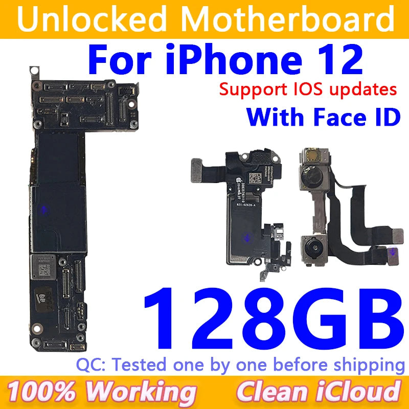 Free Shipping For iPhone 12/12Pro/12 Pro Max Motherboard Face ID Unlocked Logic Board Free iCloud Mainboard For iphone 12 mini