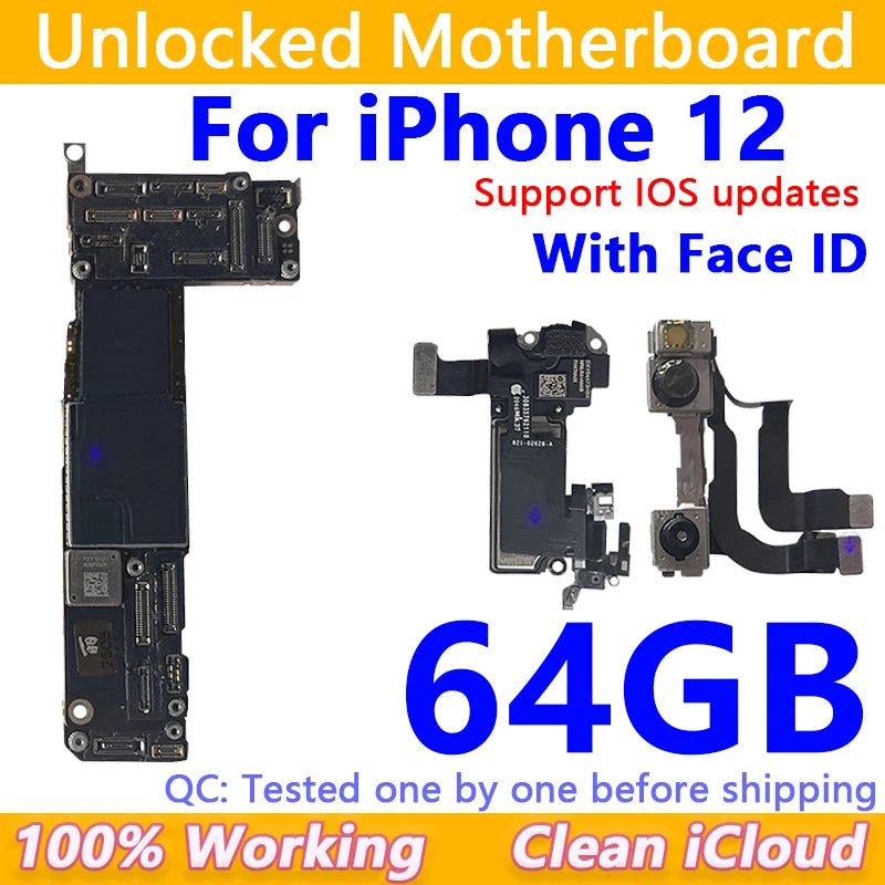 Free Shipping For iPhone 12/12Pro/12 Pro Max Motherboard Face ID Unlocked Logic Board Free iCloud Mainboard For iphone 12 mini