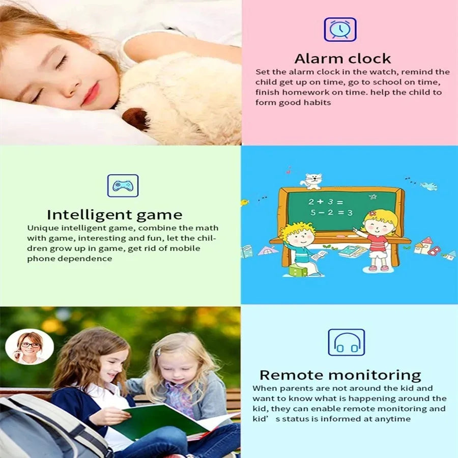 Smart Watch For Kid SOS Call Children Watches Sim Card Location Tracker Smartwatch Alarm Clock Calculator Game Camera Flashlight