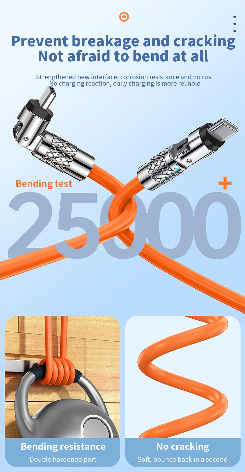 Silicone 120W USB to Type-C Cable Fast Charging Cable 540 Rotating Cable Data Cable 180 Degree Rotate Phone Charging Cable
