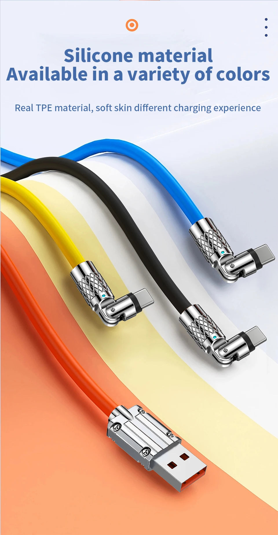 Silicone 120W USB to Type-C Cable Fast Charging Cable 540 Rotating Cable Data Cable 180 Degree Rotate Phone Charging Cable