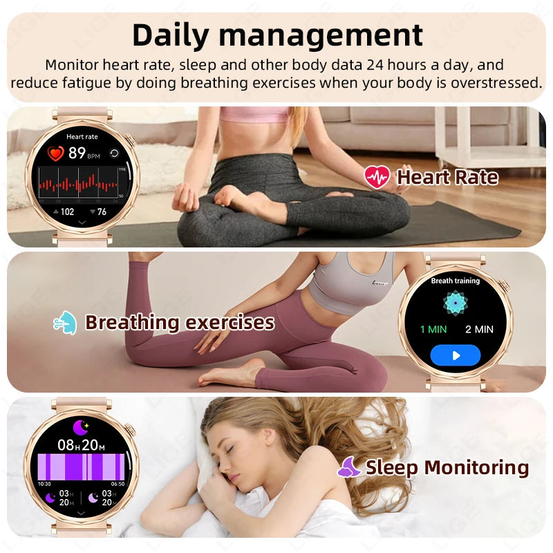 LIGE 2025 Smart Watch Ladies Full Touch Screen Sports Fitness Watch IP68 Waterproof Bluetooth For Android iOS Smartwatch Female