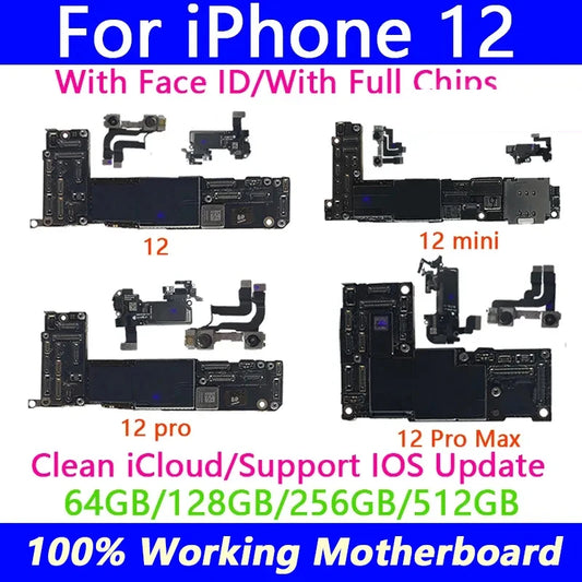 Free Shipping For iPhone 12/12Pro/12 Pro Max Motherboard Face ID Unlocked Logic Board Free iCloud Mainboard For iphone 12 mini