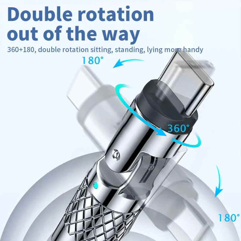 Silicone 120W USB to Type-C Cable Fast Charging Cable 540 Rotating Cable Data Cable 180 Degree Rotate Phone Charging Cable