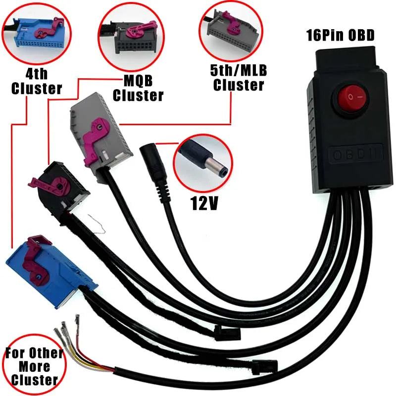 MQB Cluster 12V Power Cable 4th ID48 Key Program Cable 5th Cluster Cable MQB NEC35XX Cable MQB48 Instrument Cable fit VVDI2 CGDI